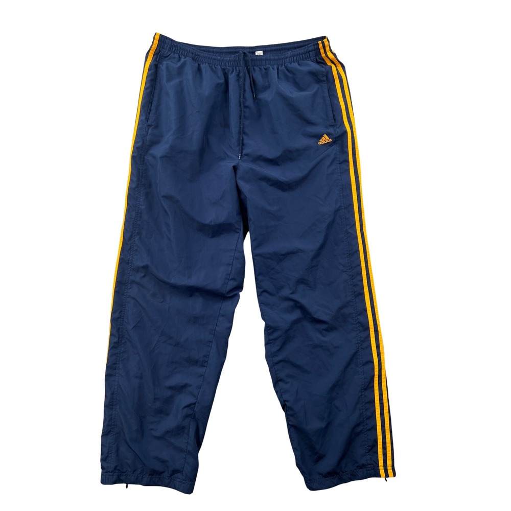 VTG Y2K Adidas Track Pants Mens XL Navy Blue Yellow Stripe Mesh Lined Trackies